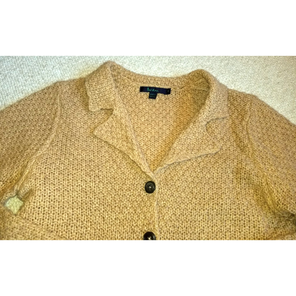 VINTAGE Y2K Womens Sweater-BODEN-brown basket weave wool cardigan-14 (US 10) - Picture 2 of 4
